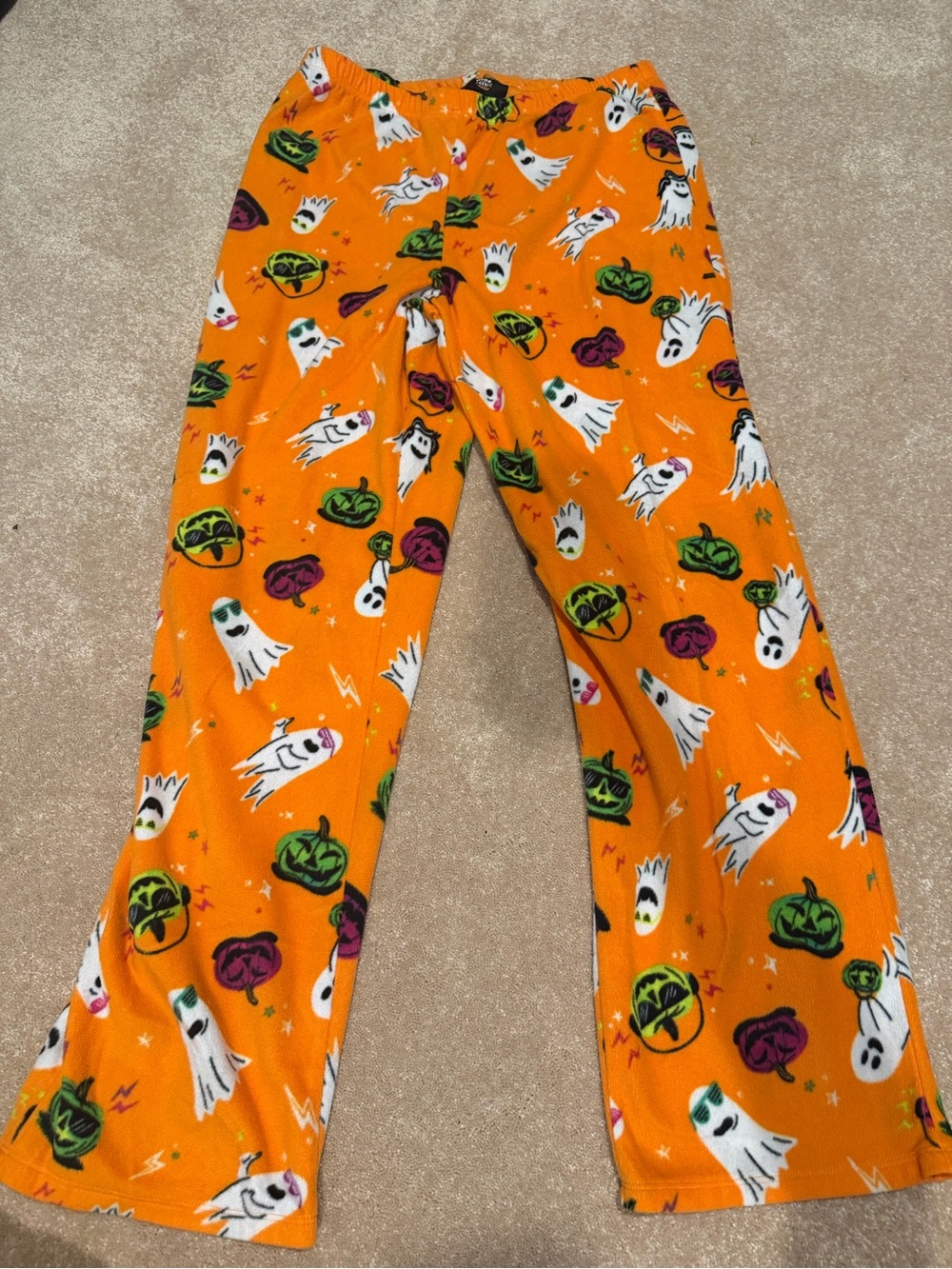 Women’s Orange Halloween Ghost Print Pajama Pants